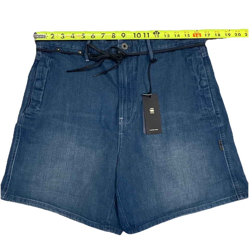 Pantalones Cortos de Jean G-Star RAW Para Mujer 28 (33”x6”) Lynton Denim Azul Cintura Alta Foto 2 de 4