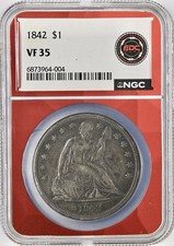 1842 SEATED LIBERTY SILVER DOLLAR NGC VF35