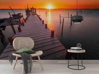 3D Bridge Sea Sunset Landscape Wall Murals Wallpaper Murals Wall Sticker