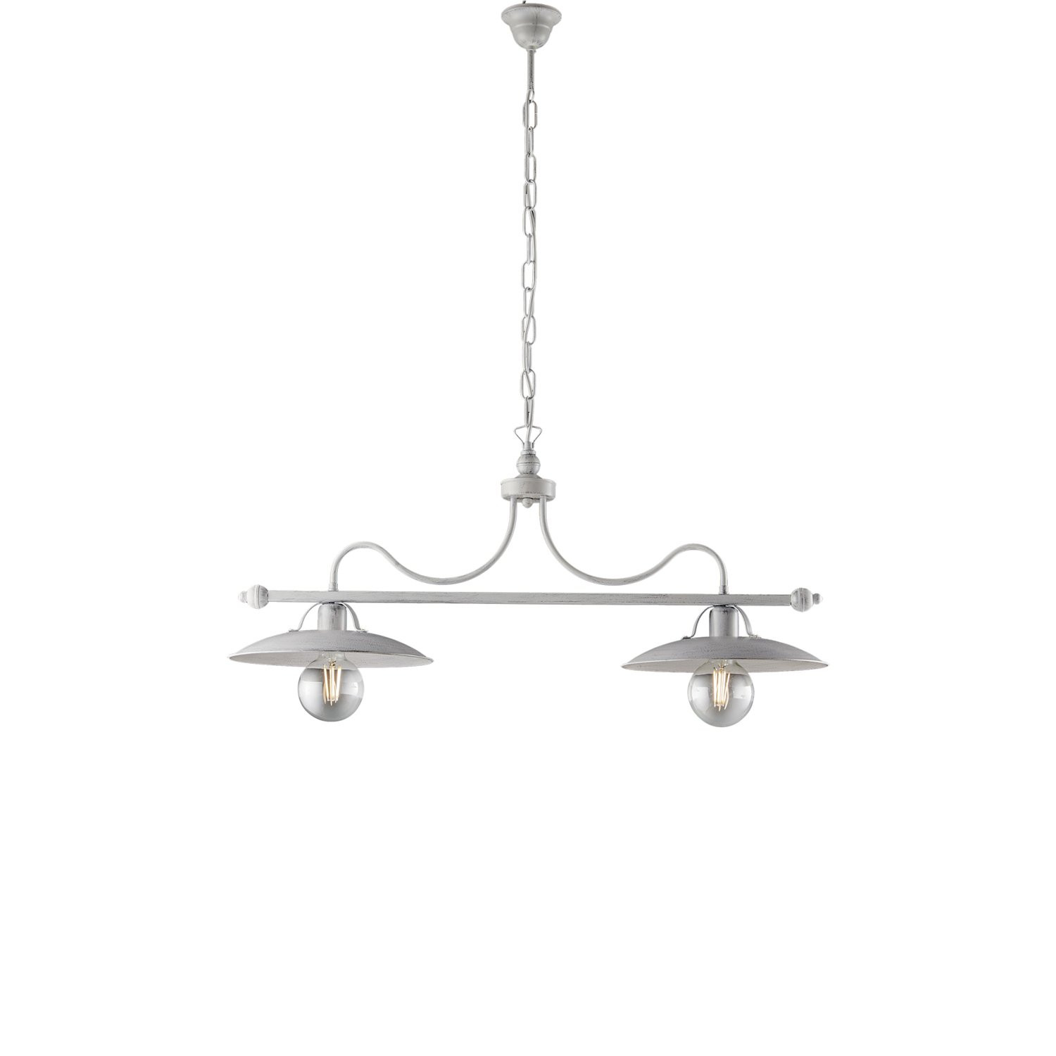 Lampadario Bilanciere 2 Luci E27 Industrial Ferro Bianco Argento Be Light