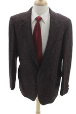 Harris Tweed Mens Wool Brown Blazer Button Long Sleeve Size 44