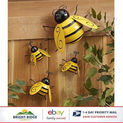 Set of 4 Metal Bumble Bee Wall Art for Outdoor and Indoor Home Decor