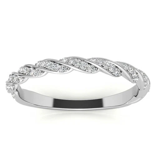 Moissanite Infinity Rope Ring 925 Silver Stackable Band Size 7 White Gold FN