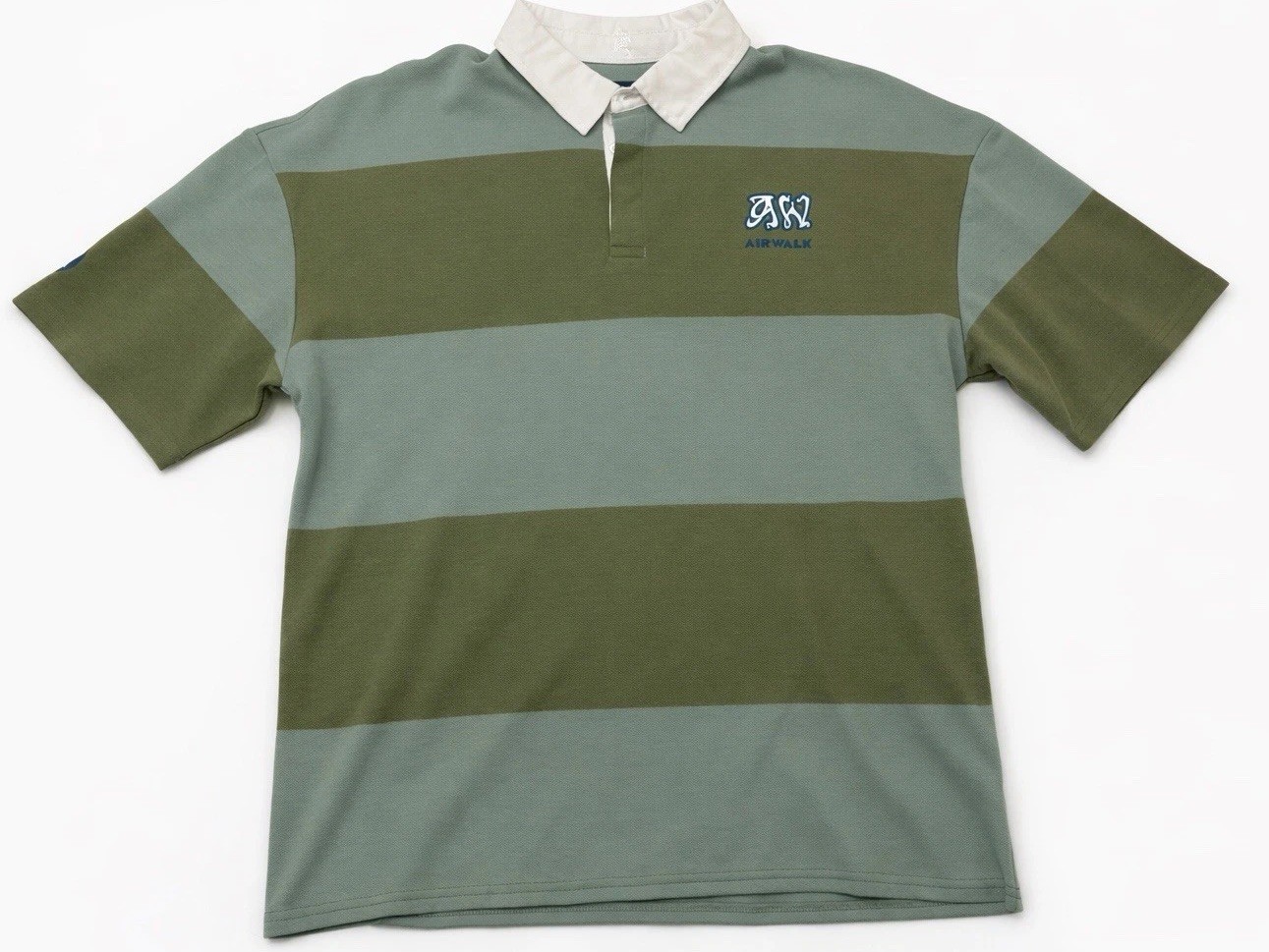 Vintage Airwalk Polo Shirt Mens L Green Stripe Skate Surf 90s Y2K Logo