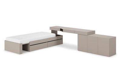 Jugendzimmer Set WOOW SET-01P Bett mit Schubladen + Schreibtisch + Kommode Grau