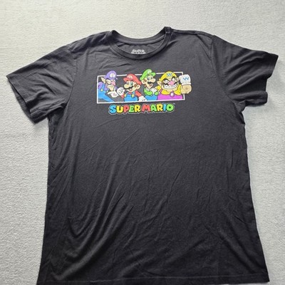 Nintendo Super Mario Bros Graphic Tee Black 2XL Mario Luigi Wario Waluigi Shirt