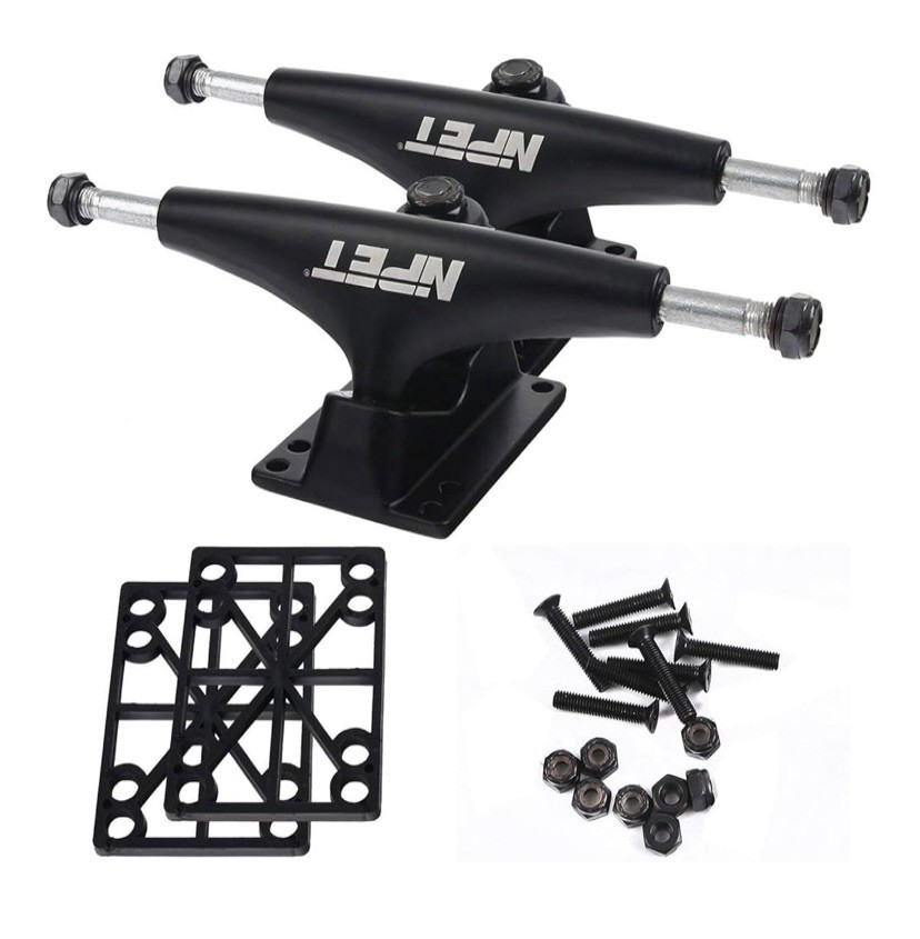 Trucks With Risers  & Hardware Black  5&rdquo; With 7.75 Axle Fi