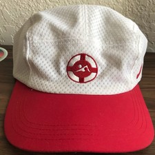 DE COLECCIÓN Nike Salvavidas 5 Paneles Malla Sombrero Gorra Correa Talla OSFA Blanco Rojo Swoosh