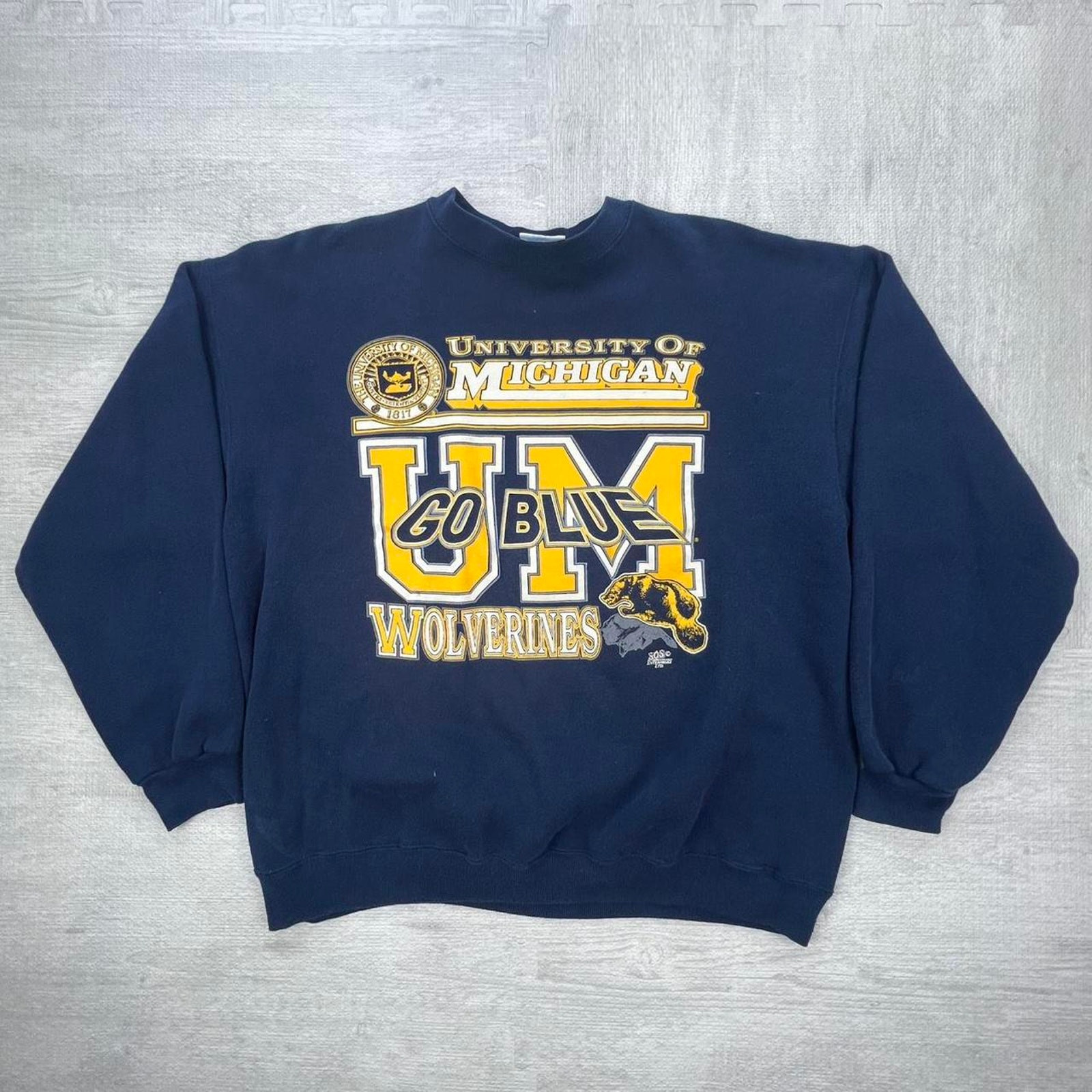 Vintage 80s Michigan Wolverines Sweatshirt Size: XL Blue Yellow NCAA College