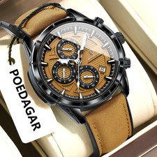 45MM POEDAGAR Quartz Men's Wristwatch Luxury 30M Waterproof Leather Luminous NEW