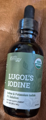 Organic Lugol's Iodine Liquid Drops Supplement - 2% Thyroid Non-GMO 2 Oz