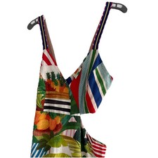 Anthropologie Farm Rio Tropical Fair Linen Blend Tiered Cut Out Dress L