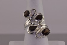 Sterling Silver Mixed Cuts Smoky Quartz Looped Bypass Band Ring 925 Sz: 9