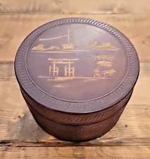 Round Vintage Wood Hand Carved Coaster Set w/6 coasters