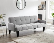 3 Seater Light Grey Sofa Bed Solid Built Wooden Legs Elegant & Comfortable