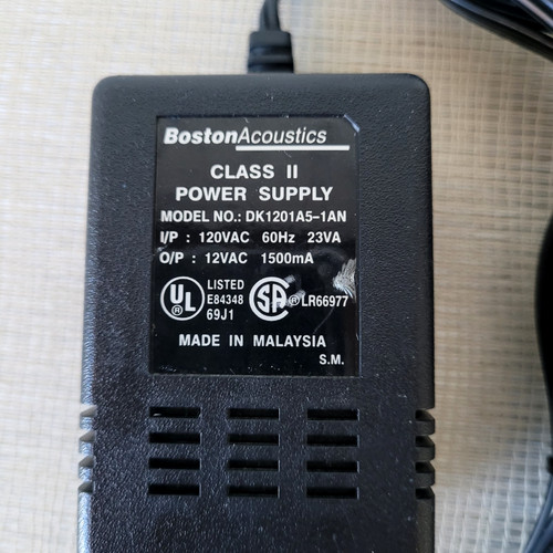 Boston Acoustics DK1201A5-1AN 12V AC Power Adapter Supply Cord Class II