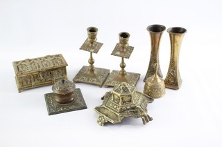 Vintage Brass Ware Collection Inc Inkwells Candlestick Pair Vases 2984g