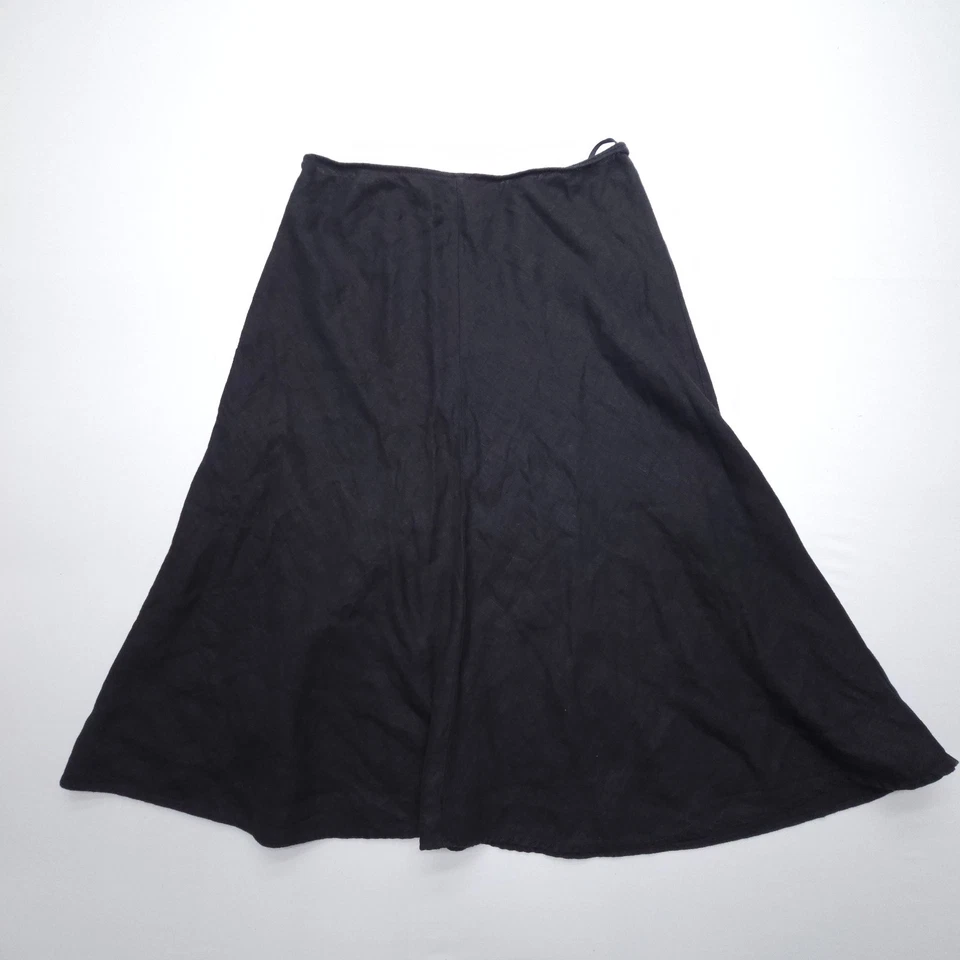 Saia Eileen Fisher 100% Linho Midi Linha A Tamanho Médio Preta Lagenlook Flowy - Imagem 2 de 4