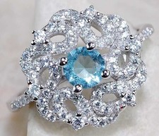 1CT Aquamarine  Topaz 925 Solid Sterling Silver Ring Sz 6 UB1-1