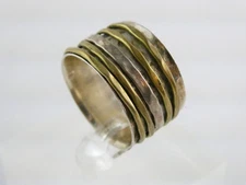 YS India Sterling Silver and Brass Spinner Wide Band Ring Size 10 7.6g