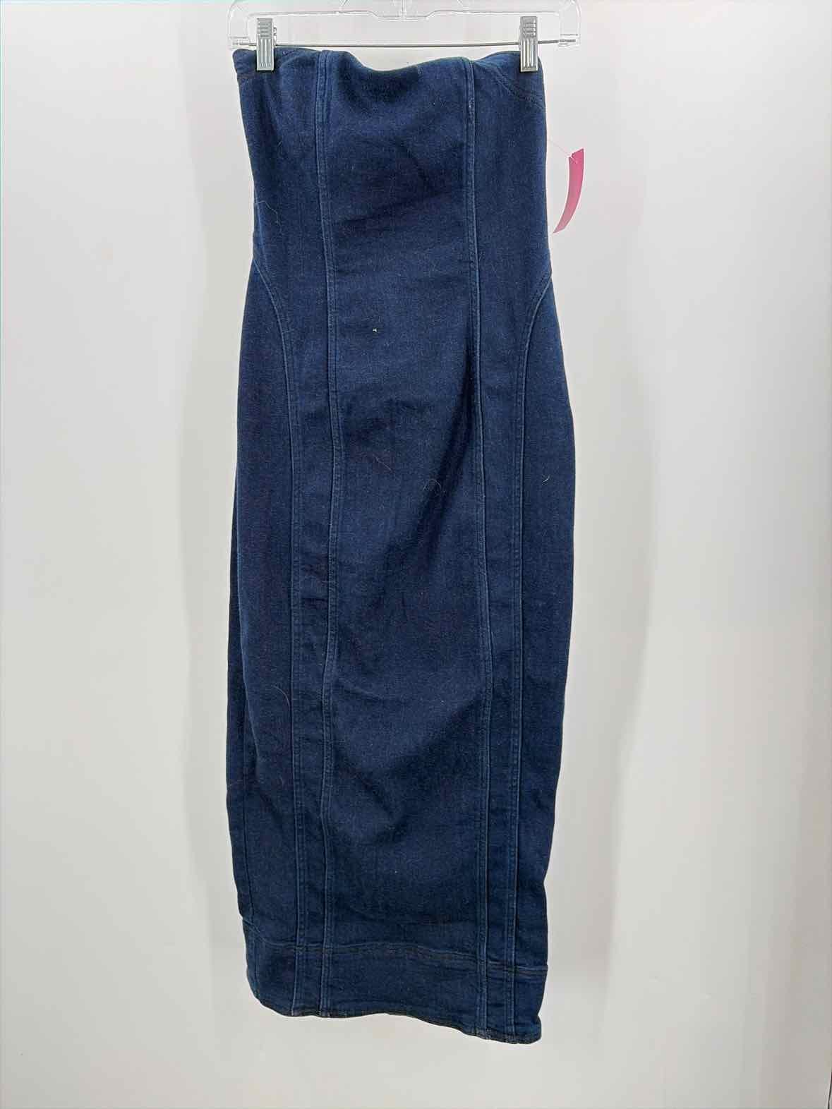 Pre-Owned Pilcro Navy Size Small Denim Maxi Strapless Dress