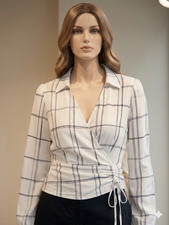 ​Women's Plaid Wrap Blouse Long Per Seption Concept Tops Women's Blouse Surplice