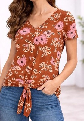 Madewell Floral Top Front Blouses Medium Brown Pink V-Neck Viscose