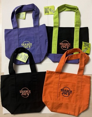Trader Joe's Mini Halloween Canvas Tote Bags Limited Set of 4 NWT Ready to Ship