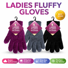Ladies Fluffy Gloves Soft Warm Winter Gloves One Size Purple Grey Black