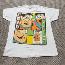 Vintage Flintstone T-Shirt Mens Large White Fred Graphic Made in USA 90s Delta