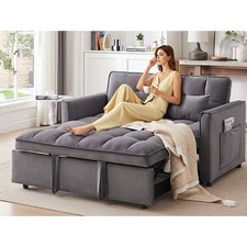 3-in-1 Convertible Sofa Bed with Adjustable Back, Storage, Greige