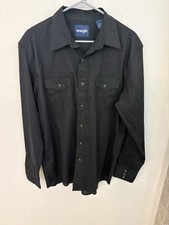 Vintage Wrangler Pearl Snap All Black Western Long Sleeve Shirt Size L