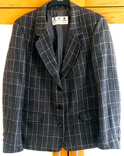 Kinloch Anderson Women's Grey Brown  Grey Brown Mix Check Wool Blazer Size UK 14