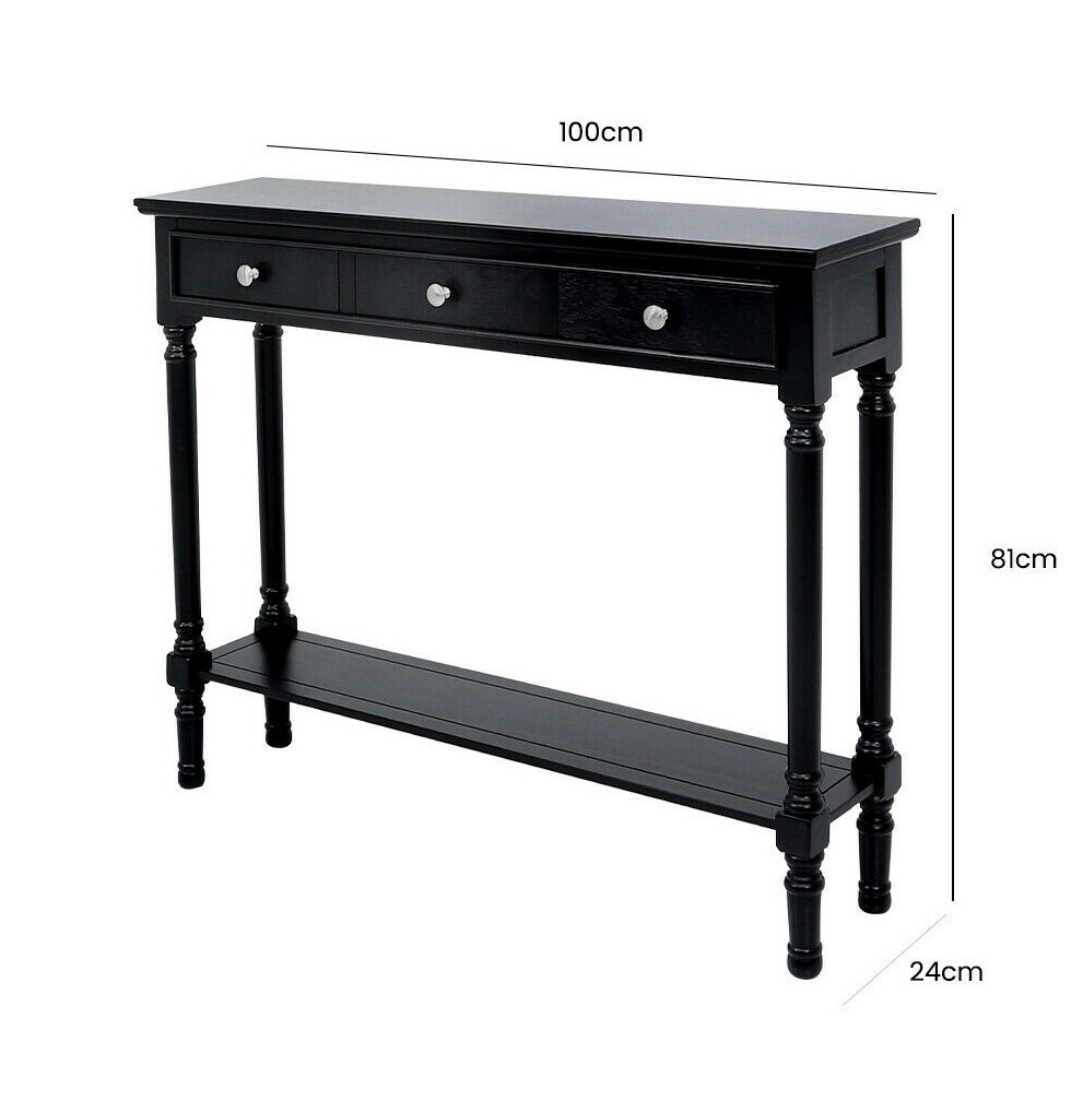Black Chic Wooden 3 Drawer Console Dressing Table Slim Entry Hallway
