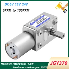JGY370 Worm Geared Motor DC 6/12/24V High Torque Reduction Reversible Metal Gear