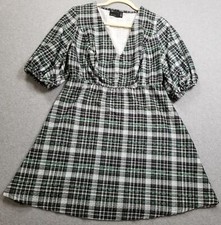 Asos Curve Dress Women’s 12 Green Black Plaid Short Sleeve V Neck Elastic Waist
