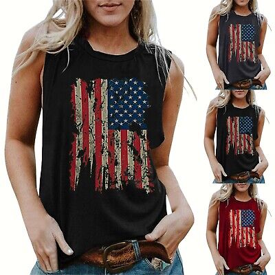 Women 4th of July Tops O-Neck Sleeveless Flag Printed Tee T-Shirt Tank Vest Women 4th of July Tops O-Neck Sleeveless Flag Printed Tee T-Shirt Tank Vest