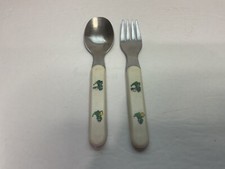 VINTAGE-TAIWAN STAINLESS STEEL TODDLER "DINOSAUR BALLOONS BALLS SPOON/FORK SET