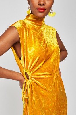 mustard yellow velvet dress Big sale 