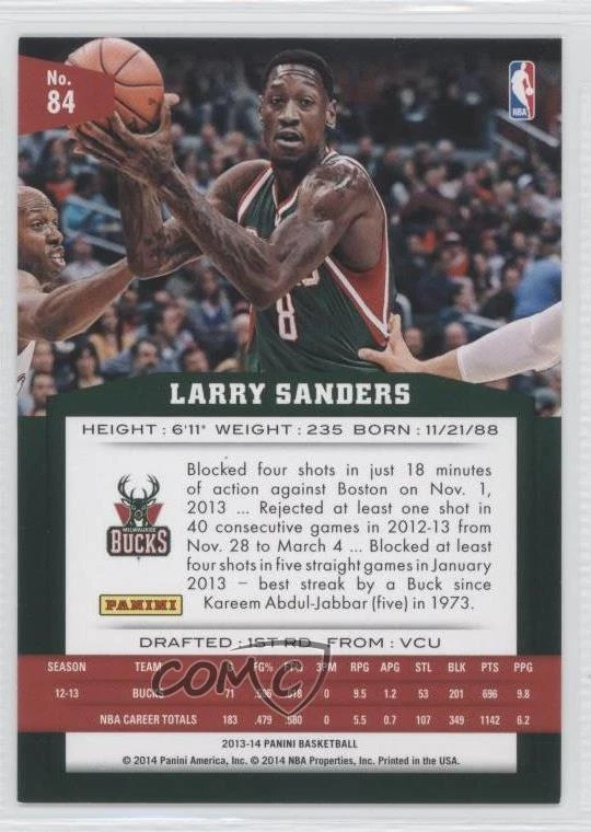 Larry Sanders Panini 13-14 #84 Milwaukee Bucks Cleveland Cavaliers