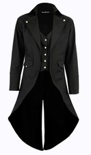 Men's Black Cotton Twill STEAMPUNK TAILCOAT Jacket Goth Victorian Coat/Trench