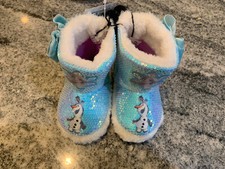 Disney Frozen Toddler Girls Size 5-6 Blue Sequin Bootie Slippers