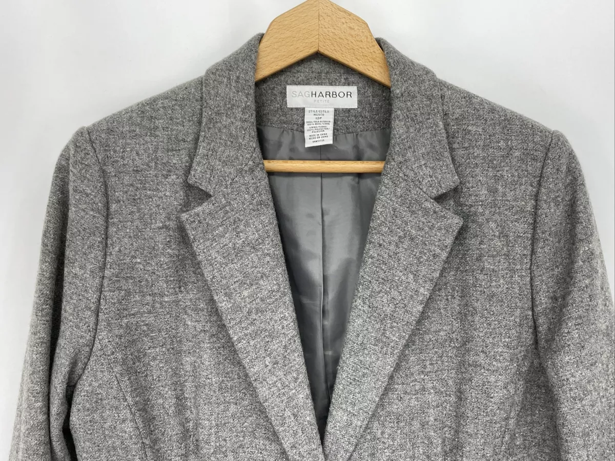 Women's 12 Petite Large Light Heather Gray 100% Wool Blazer Suit