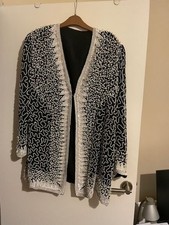 Pearl Beaded Indian Silk Evening Jacket Black With White Border