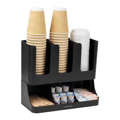 6 Compartment Upright Breakroom Coffee Condiment and Cup Storage Organizer, B...