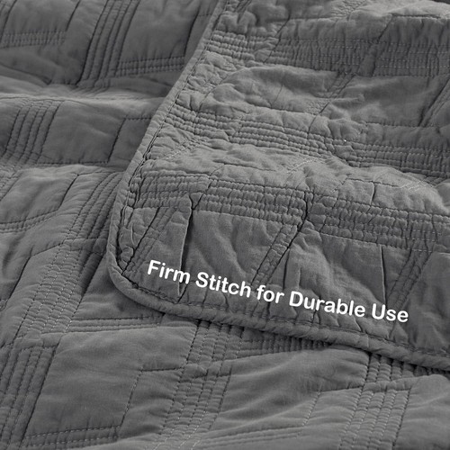 100% Cotton Quilt Set King Size, Grey Pre-washed 3-Piece Bedspread Coverlet Set, - Picture 4 of 7