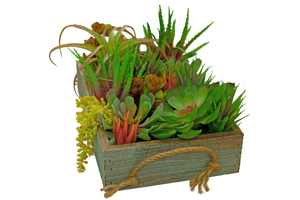 Artificial Succulent Planter Box Decorative Rustic Flower Crate Indoor 12 X 4 - Image 4 of 4