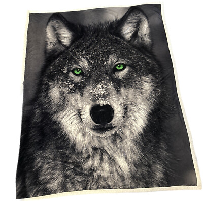 Wolf Print Throw Blanket Plush Gray and White Small Flaw See Pics Approx  47X 56”