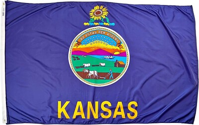 HUGE 5X8FT Annin Flagmakers 141880 5 ft. X 8 ft. Nyl-Glo Kansas Flag No Box Disc