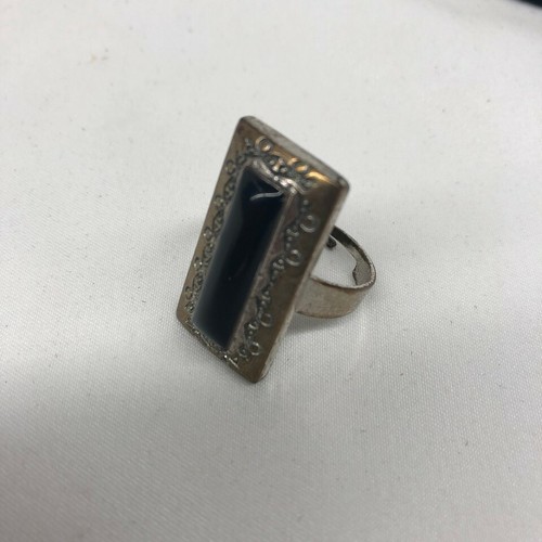 VTG Adjustable Cocktail Ring Faux Black Onyx Bar Fancy Large Statement Piece - Picture 6 of 7